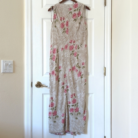 Jodi Michaels Y2K Vintage Floral Sleeveless V-neck Midi Shift Dress Beige 14 - Picture 9 of 11